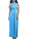 Band Collar Ruched Plain Evening Dress