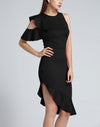 Sleeveless One-Shoulder Flounced Evening Dress