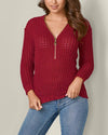 V-Neck Zipper Solid Color Long-Sleeved Sweater