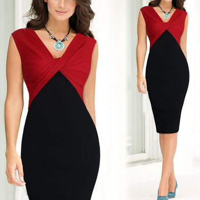 V-Neck Sleeveless Colorblocked Split Sexy Dress