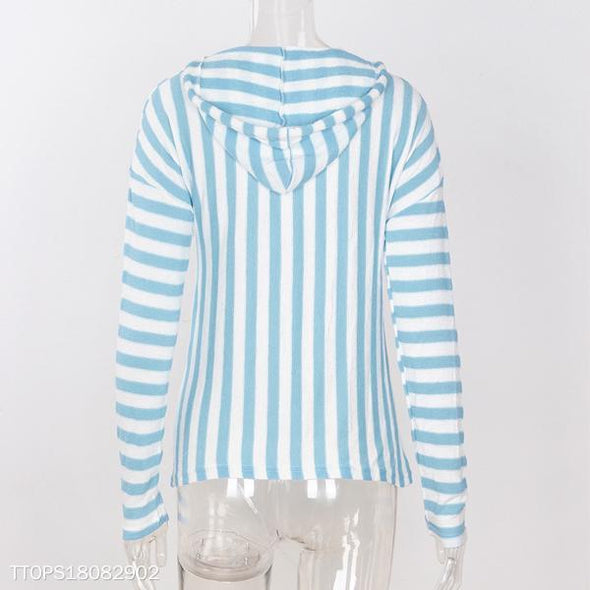 Casual Striped Hooded Long Sleeve Sweater