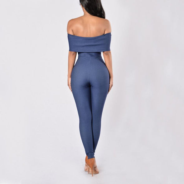 Cutaway Collar Elastic Slim Jumpsuit