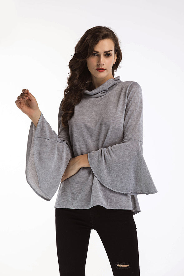 Solid Color  Bell Sleeve Pure Color Sweatshirt