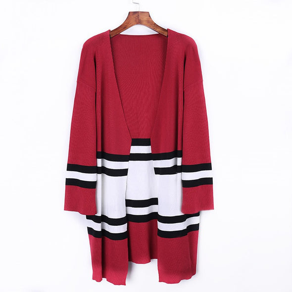 Contrast Long Sleeve Knit Cardigan