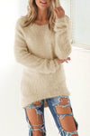 Round Neck  Asymmetric Hem  Plain Sweaters