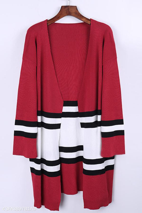 Polyester Casual  Autumn  Striped Cardigans