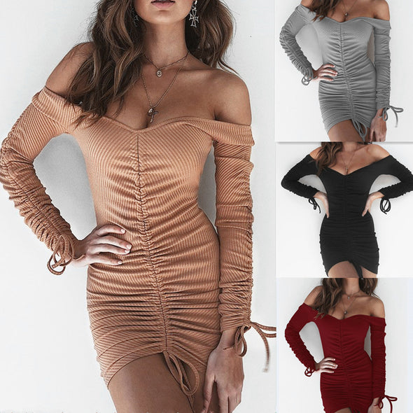 Sexy Off Shoulder Bandage Long Sleeved Bodycon Dress