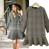 Women's long sleeve round neck plaid top