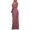 Stripe Printed Sexy V Collar Sleeveless Slim Jumpsuit