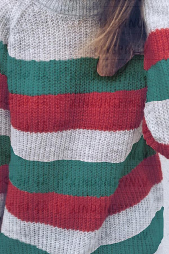 Crew  Neck  Striped  Casual Sweaters