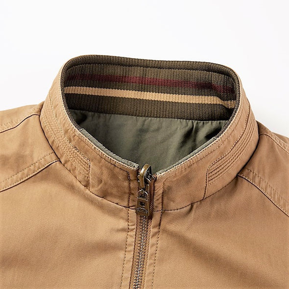 Stand Collar Cotton Washed Casual Plus Size Men's Jacket