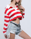 Sexy V-Neck Striped Navel T-Shirt