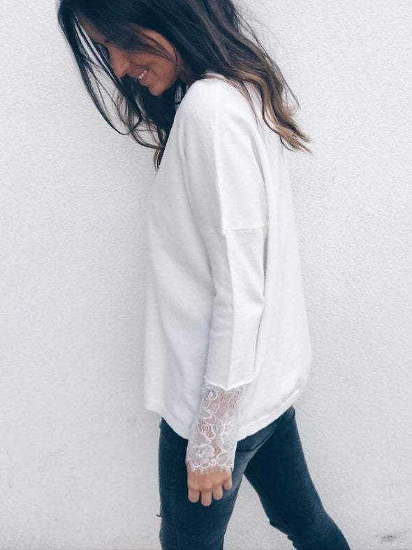 Fashion Lace Knitting Long Sleeves Sweater Tops