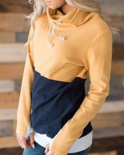 Colorblock Hooded Long Sleeve Sweater