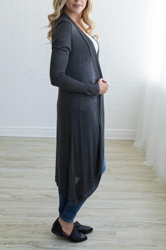 Collarless  Plain  Long Sleeve Cardigans