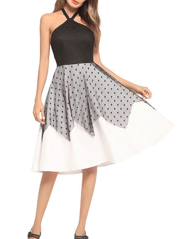 Halter Tie With Polka Dot Mesh Dress