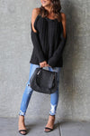 Open Shoulder  Cutout  Plain Sweaters