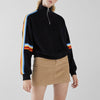 Zipper Long Sleeve Rainbow Strip Loose High Collar Sweater