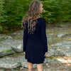 Loose Long-Sleeved V-Veck Solid Color A-Line Dress