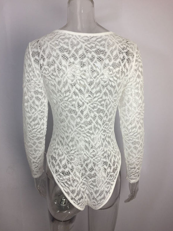 Women's Lace V-neck Openwork Bodysuits