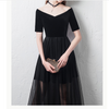 Off Shoulder Short Sleeve Net Yarn V-Neck Evening Dress