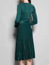 Women's New V-Neck Long Sleeve Knit Silk Pleated Dress