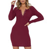 V-Neck Knit Long Sleeve Sexy Slim Dress