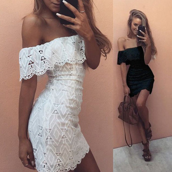 Sexy One-Neck Short-Sleeved Lace Dress