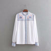 Women's Embroidered Stand-Up Collar Bubble Long-Sleeved Shirt