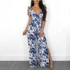 Sexy V Collar Floral Printed Wide Leg Jumpsuit