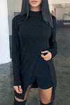 Band Collar  Asymmetric Hem  Plain Sweaters