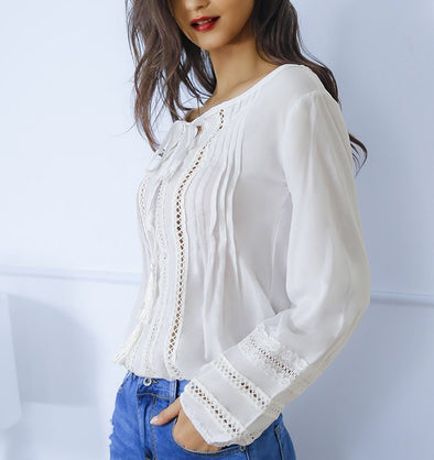 Embroidered Openwork Chiffon Lace Shirt