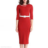 Round Collar Long Sleeve Package Hip Bodycon Dress With Belt