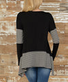 Long Sleeve Loose Irregular Contrast Striped T-Shirt