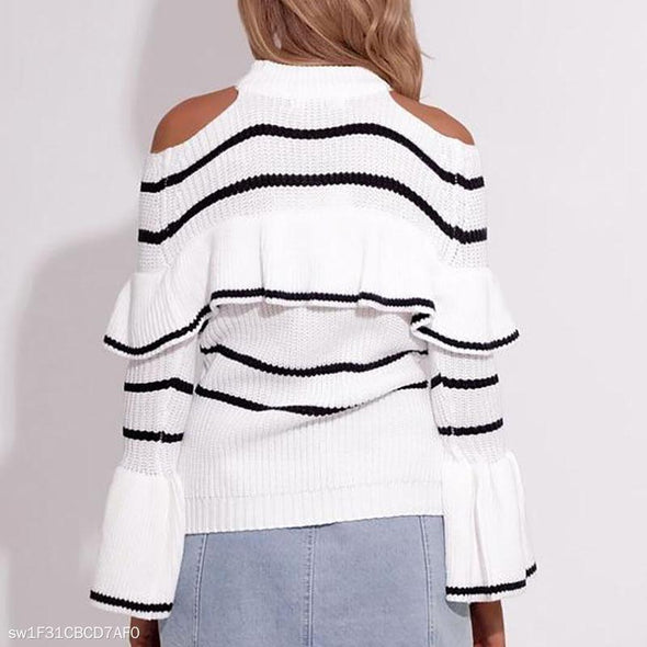 Explosive  Striped Ruffle Sweater