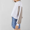 Casual Plaid Stitching Sleeve Long-Sleeved O-Neck Sweatshirt