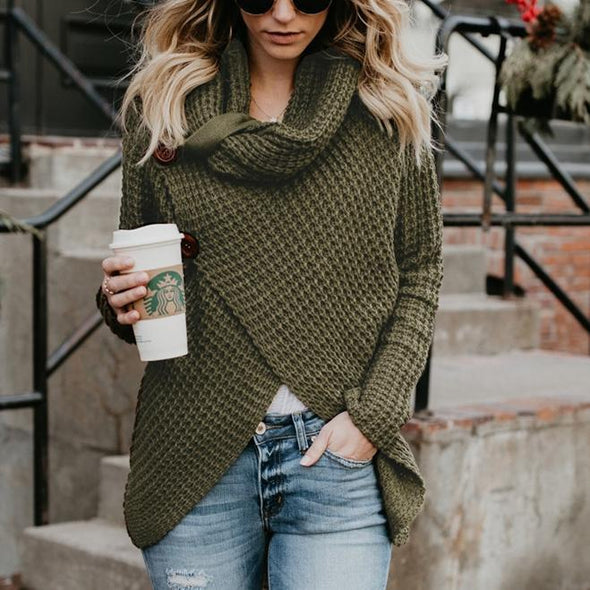 High-Collared Turtleneck Long-Sleeved Sweater