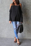 Open Shoulder  Cutout  Plain Sweaters