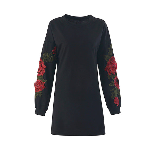 Embroidered Long Cotton And Velvet Sweatshirt