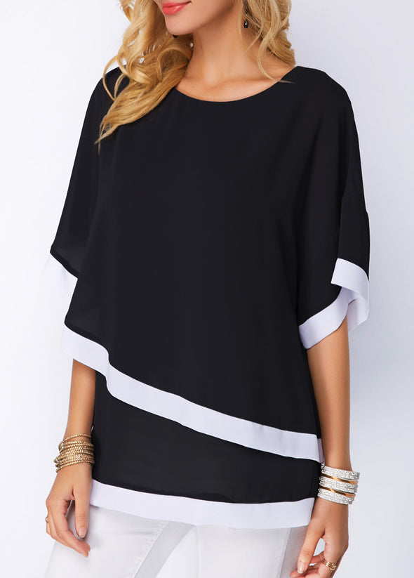 Bat Sleeve Stitching Irregular Chiffon Shirt