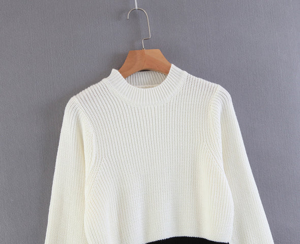 Hit Color Round Neck Long Sleeve Sweaters