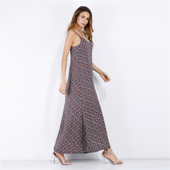 New chiffon floral V-neck casual beach dress maxi dress