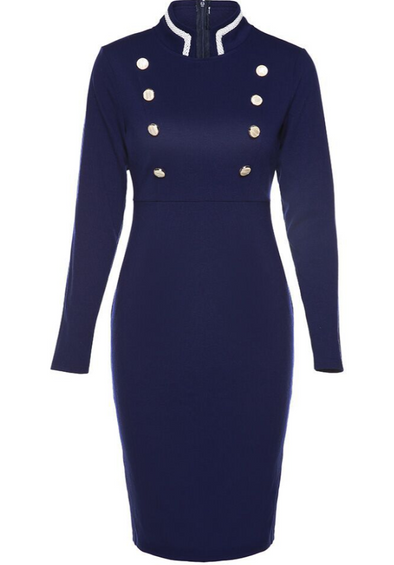 Standing Collar Long Sleeve Slim Bodycon Dress