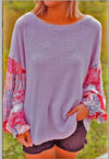 Printed Lantern Sleeve Paneled Knit Sweater