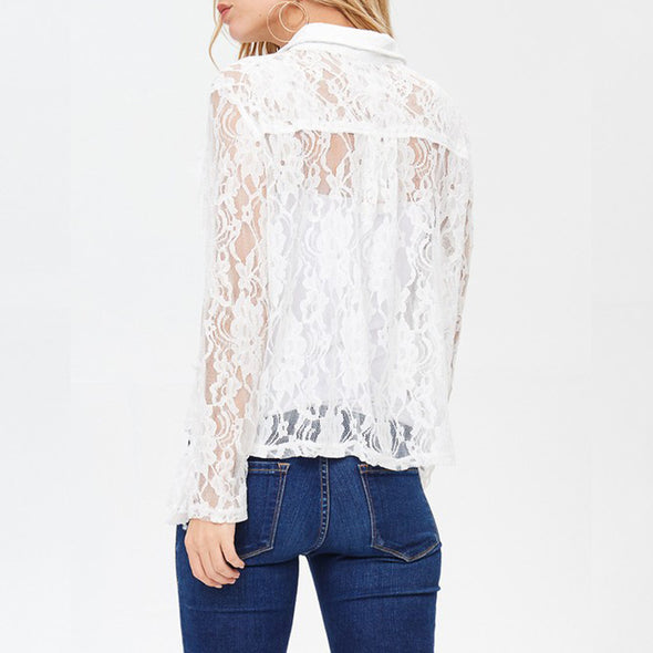 Women's Long Sleeve Appliqué Lace Shirt