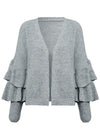 Casual Double-Layered Ruffled Sleeve Short Cardigan Sweater