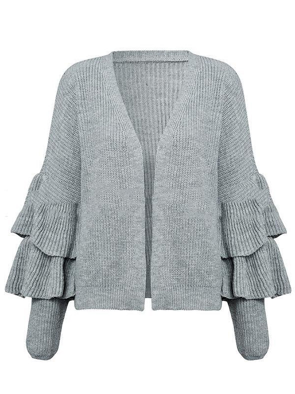 Casual Double-Layered Ruffled Sleeve Short Cardigan Sweater