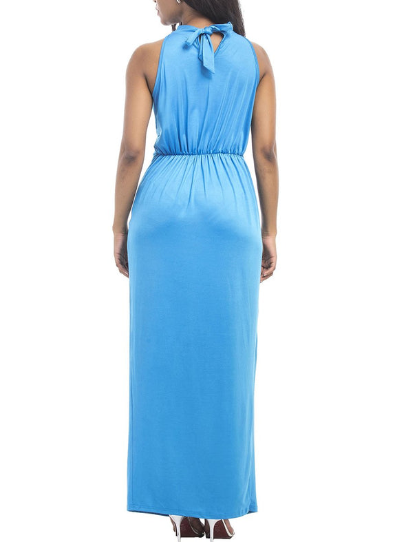 Band Collar Ruched Plain Evening Dress