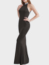 Band Collar Sequin Back Hole Mermaid Evening Dress