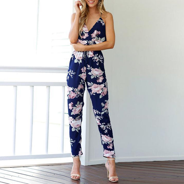 Cross Sling Halter Printed Jumpsuit